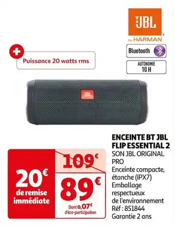 Auchan ENCEINTE BT JBL FLIP ESSENTIAL 2 SON JBL ORIGINAL PRO offre