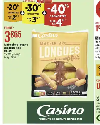 Madeleines longues aux œufs frais CASINO