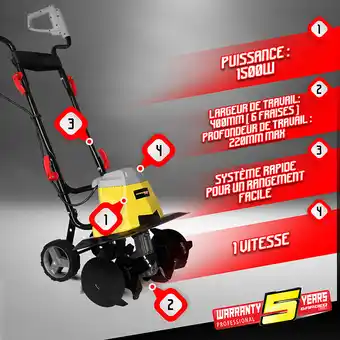 Brico Cash Motobineuse électrique 1500w - 6 fraises - gardeo offre