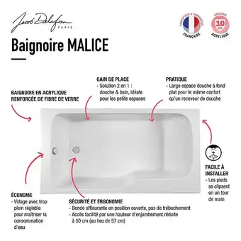 Brico Cash Baignoire bain douche jacob delafon malice + tablier baignoire + pare bain + étagère | 160 x 85, v. gauche offre