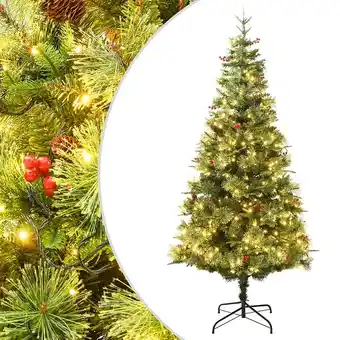 Vidaxl sapin de noël pré-éclairé et pommes de pin vert 150cm pvc et pe