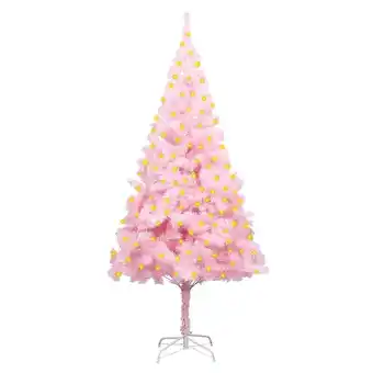 Vidaxl sapin de noël artificiel pré-éclairé et support rose 180 cm pvc