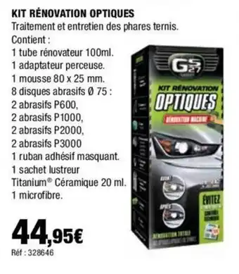 Autobacs KIT RÉNOVATION OPTIQUES offre