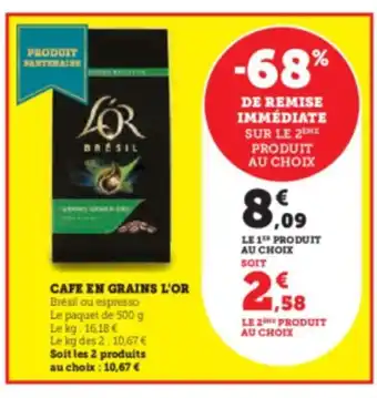 Hyper U CAFE EN GRAINS L'OR offre