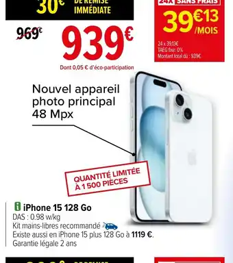 Carrefour i iPhone 15 128 Go offre