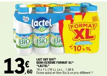 LAIT UHT BIO (5) DEMI-ÉCRÉMÉ FORMAT XL(¹) "LACTEL"