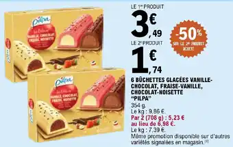 E.Leclerc 6 BÛCHETTES GLACÉES VANILLE-CHOCOLAT, FRAISE-VANILLE, CHOCOLAT-NOISETTE "PILPA" offre