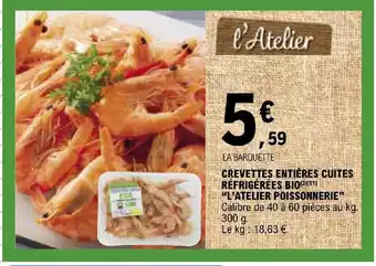 E.Leclerc CREVETTES ENTIÈRES CUITES RÉFRIGÉRÉES BIO(3)(11) "L'ATELIER POISSONNERIE" offre