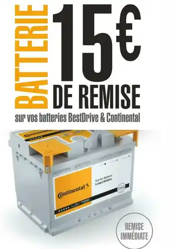 15€ de remise sur les batteries BestDrive & Continental