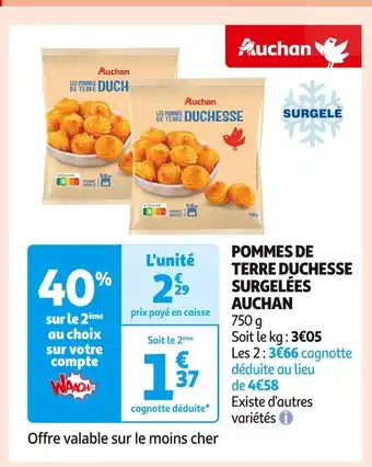 Auchan Supermarché Auchan pommes de terre duchesse surgelées offre