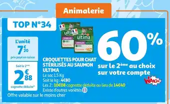 Auchan Supermarché Ultima croquettes pour chat stérilisés au saumon offre