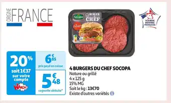 Auchan Supermarché Socopa 4 burgers du chef offre