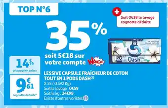 Auchan Supermarché Dash lessive capsule fraîcheur de coton tout en 1 pods(1) offre