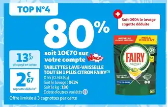 Auchan Supermarché Fairy tablettes lave-vaisselle tout en 1 plus citron(1) offre