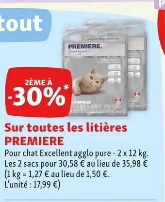 Maxi Zoo Premiere 2ème à -30% sur toutes les litières premiere offre