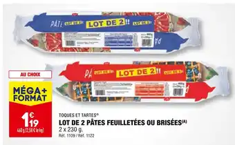 ALDI Toques et tartes lot de 2 pâtes feuilletées ou brisées offre