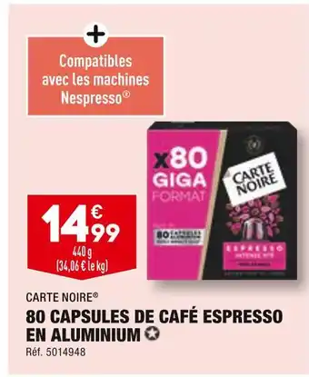 ALDI Carte noire 80 capsules de café espresso en aluminium offre
