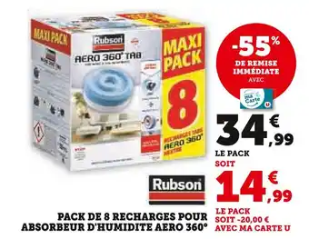 Super U Rubson pack de 8 recharges pour absorbeur d'humidite aero 360° offre