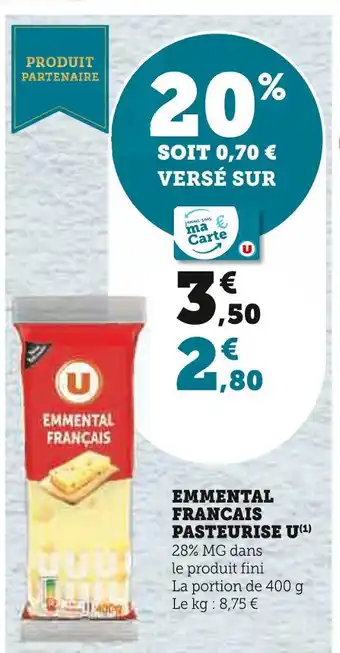 Super U U emmental francais pasteurise offre