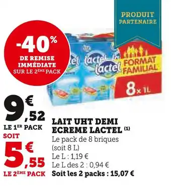 Super U Lactel lait uht demi ecreme lactel offre
