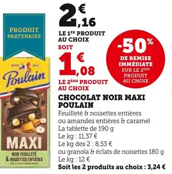 Super U Poulain chocolat noir maxi offre