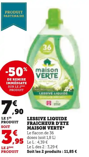 Super U Maison verte lessive liquide fraicheur d'ete offre