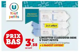 Super U U tout petits lingettes classiques bebe offre
