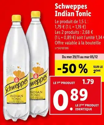 Lidl Schweppes schweppes indian tonic offre