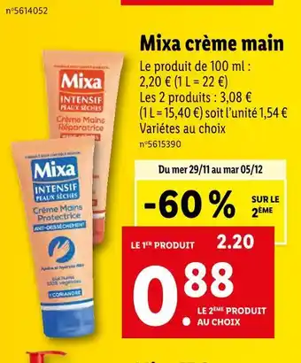 Lidl Mixa crème main offre