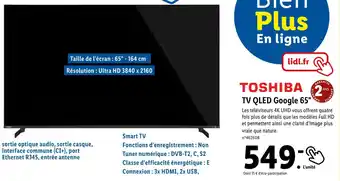 Lidl Toshiba tv qled google 65 offre