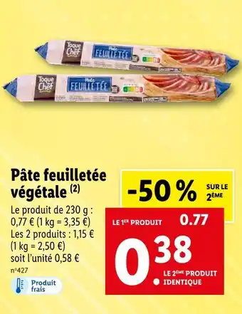 Lidl Toque du chef pâte feuilletée végétale offre