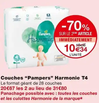 Monoprix Pampers Couches Harmonie T4 offre