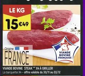 Leader Price VIANDE BOVINE STEAK X4 À GRILLER offre