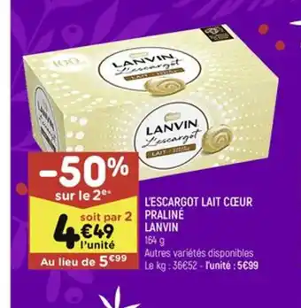 Leader Price L'ESCARGOT LAIT CŒUR 2 PRALINÉ offre