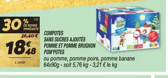 Netto COMPOTES SANS SUCRES AJOUTÉS POMME ET POMME BRUGNON POM'POTES offre