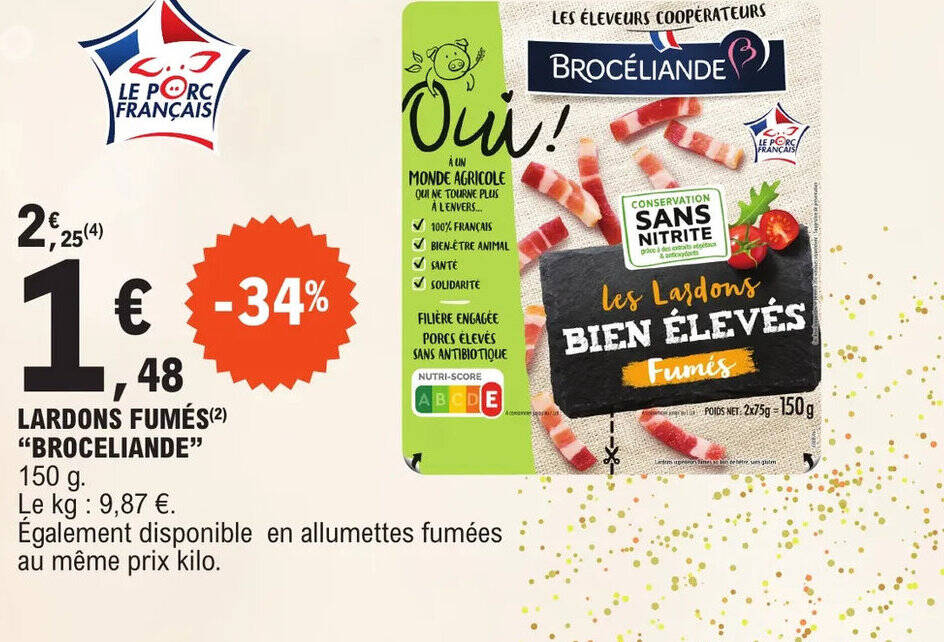 Promo LARDONS FUMÉS BROCELIANDE chez E.Leclerc