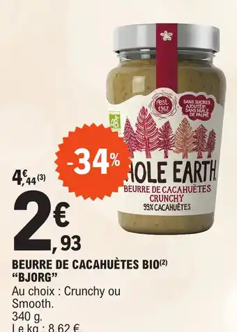 E.Leclerc BEURRE DE CACAHUÈTES BIO BJORG" offre