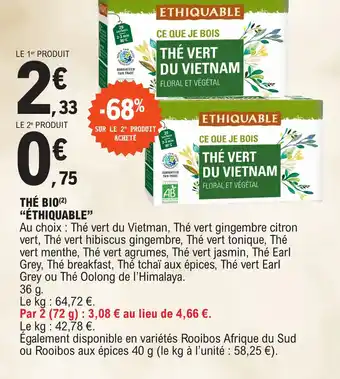 E.Leclerc THÉ BIO ÉTHIQUABLE" offre