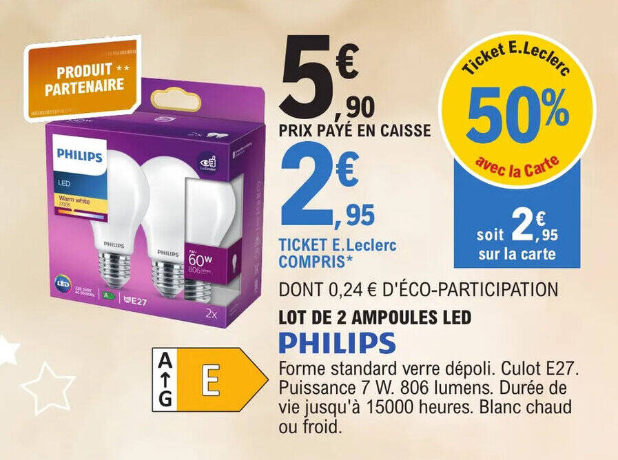 Promo LOT DE 2 AMPOULES LED chez E.Leclerc