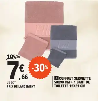 E.Leclerc COFFRET SERVIETTE 50X90 CM + 1 GANT DE TOILETTE 15X21 CM offre