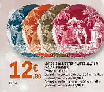 E.Leclerc LOT DE 4 ASSIETTES PLATES 26,7 CM INDIAN SUMMER offre