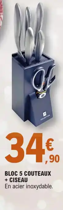 E.Leclerc BLOC 5 COUTEAUX + CISEAU offre