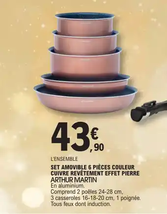 E.Leclerc SET AMOVIBLE 6 PIÈCES COULEUR CUIVRE REVÊTEMENT EFFET PIERRE ARTHUR MARTIN offre