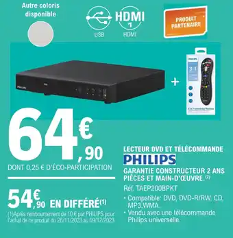 LECTEUR DVD ET TÉLÉCOMMANDE PHILIPS