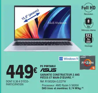 E.Leclerc PC PORTABLE ASUS offre