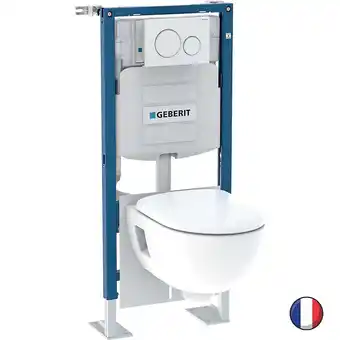 Brico Cash Pack wc suspendu sans bride geberit duofix + bati support + plaque blanche, chromé brillant offre