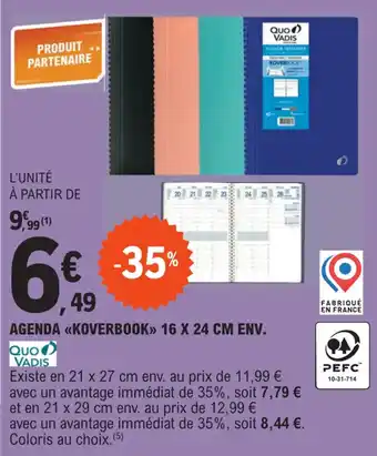E.Leclerc AGENDA «<KOVERBOOK» 16 X 24 CM ENV. offre