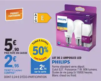 E.Leclerc LOT DE 2 AMPOULES LED offre