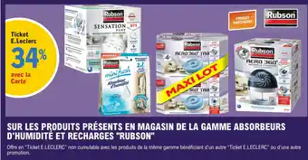E.Leclerc SUR LES PRODUITS PRÉSENTS EN MAGASIN DE LA GAMME ABSORBEURS D'HUMIDITÉ ET RECHARGES "RUBSON" offre