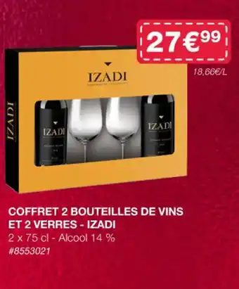 Costco COFFRET 2 BOUTEILLES DE VINS ET 2 VERRES - IZADI offre